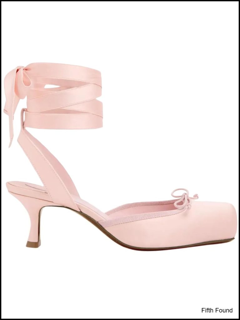 Lace Up Kitten Heel Ballet Pumps Satin Square Toe Slingback Bow Dressy Party